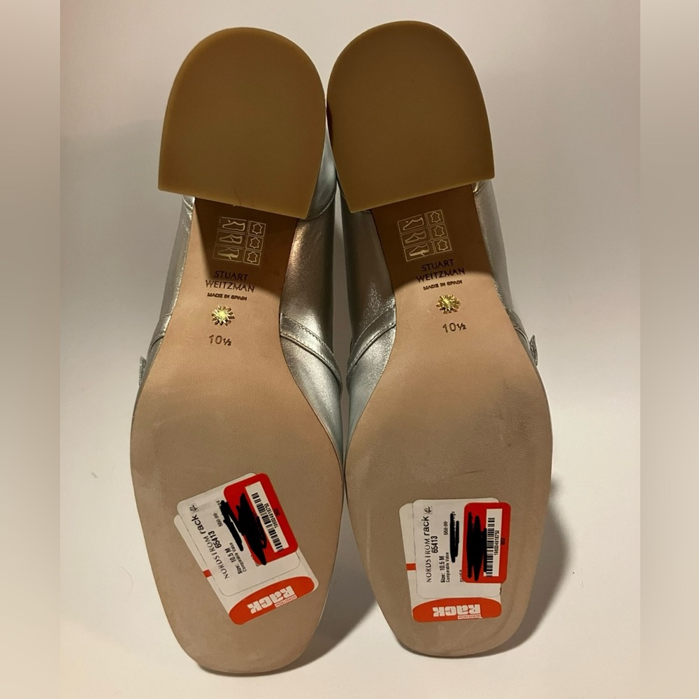 Stuart Weitzman Silver geo Loafers heels with Crystal Buckle 10.5 - Picture 6 of 6